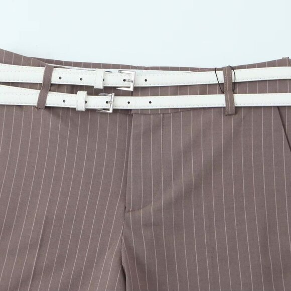 NWT! ZARA Woman Double Belt Pinstriped Belted Dress Pants Trousers | Size M - Picture 9 of 13